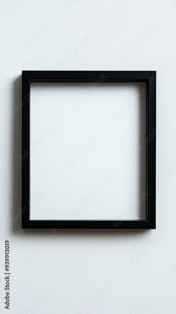 Close-up empty black frame on minimalist white background Close-up empty black frame on minimalist white background