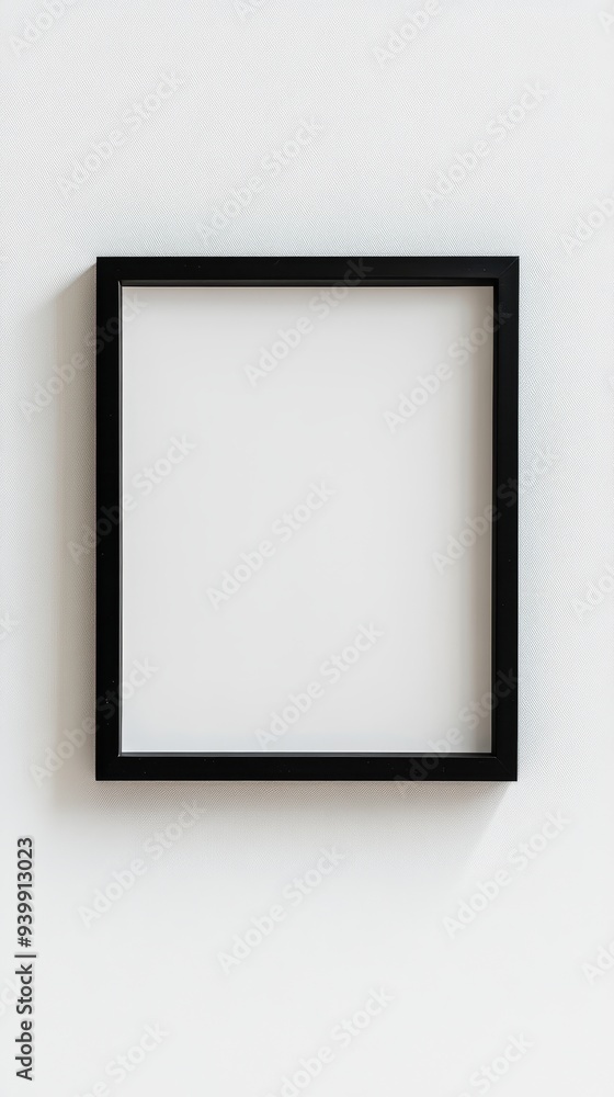 Close-up empty black frame on minimalist white background Close-up empty black frame on minimalist white background