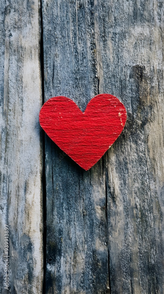 A red heart on an old wooden background symbolizes love and affection for a Valentine's Day celebration A red heart on an old wooden background symbolizes love and affection for a Valentine's Day celebration