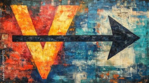 Colorful Abstract Art with V and Arrow