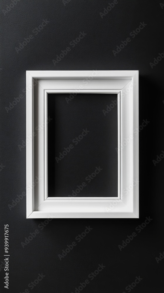 Close-up empty white frame on minimalist black background Close-up empty white frame on minimalist black background