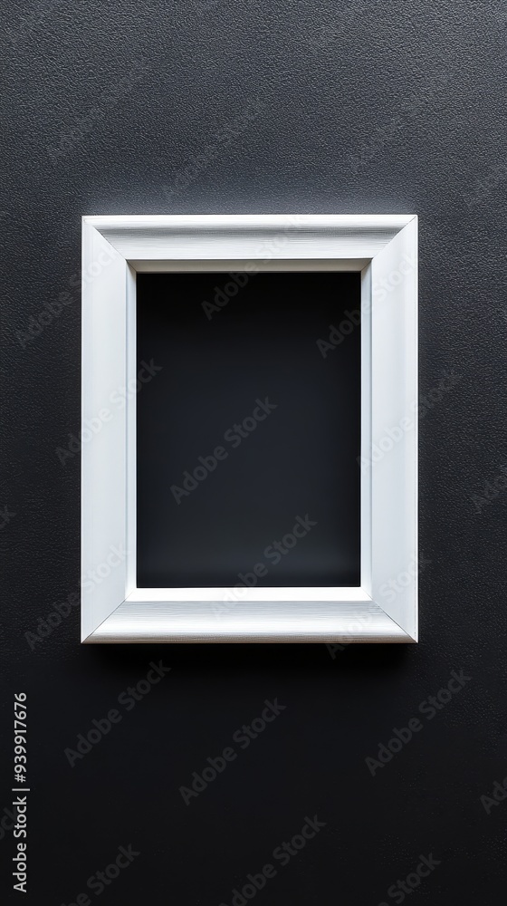 Close-up empty white frame on minimalist black background Close-up empty white frame on minimalist black background
