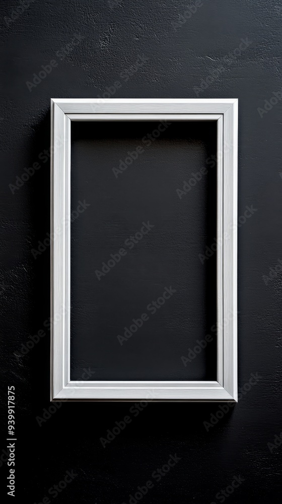 Close-up empty white frame on minimalist black background Close-up empty white frame on minimalist black background