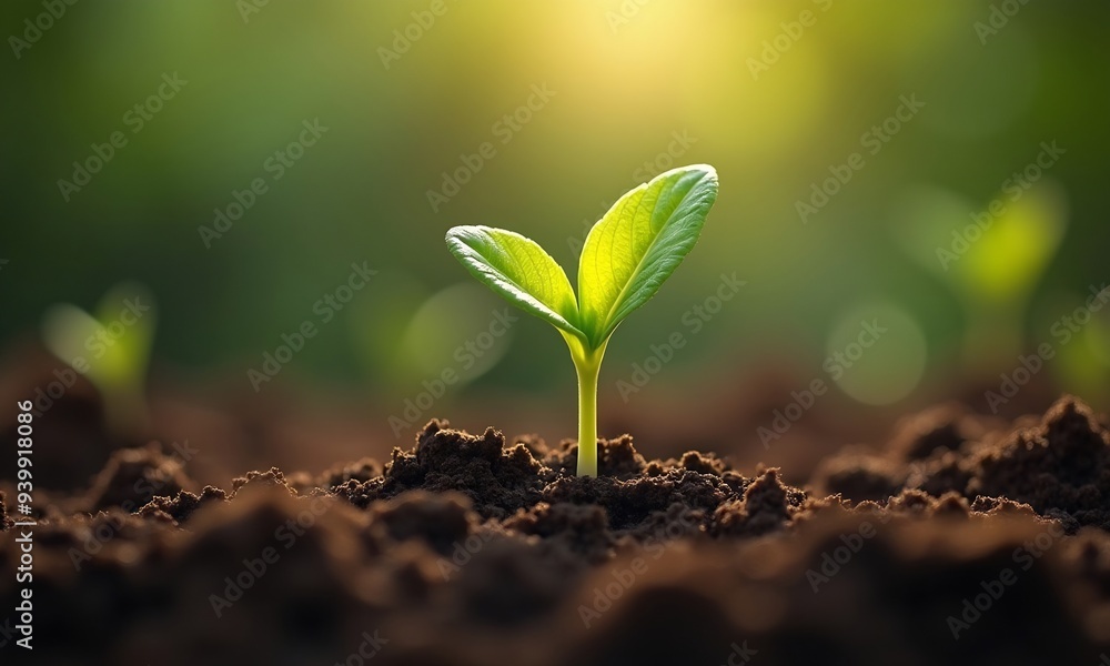 Fototapeta premium New life sprouts from seedling in dirt 