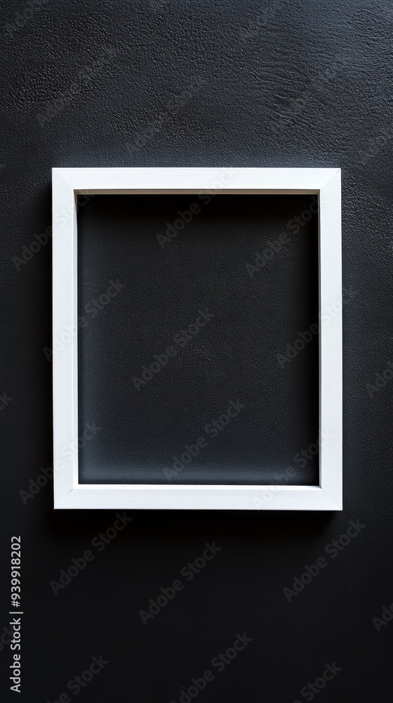 Close-up empty white frame on minimalist black background