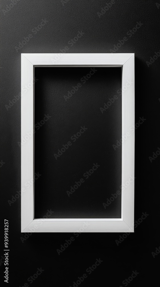 Close-up empty white frame on minimalist black background Close-up empty white frame on minimalist black background