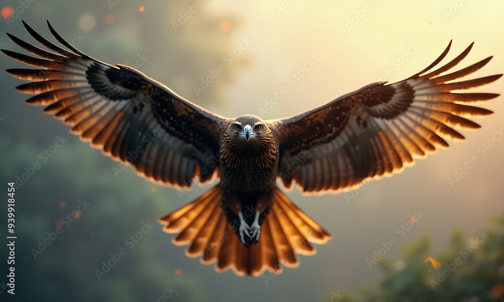 Fototapeta premium Majestic bird of prey soaring in mid r generated by 