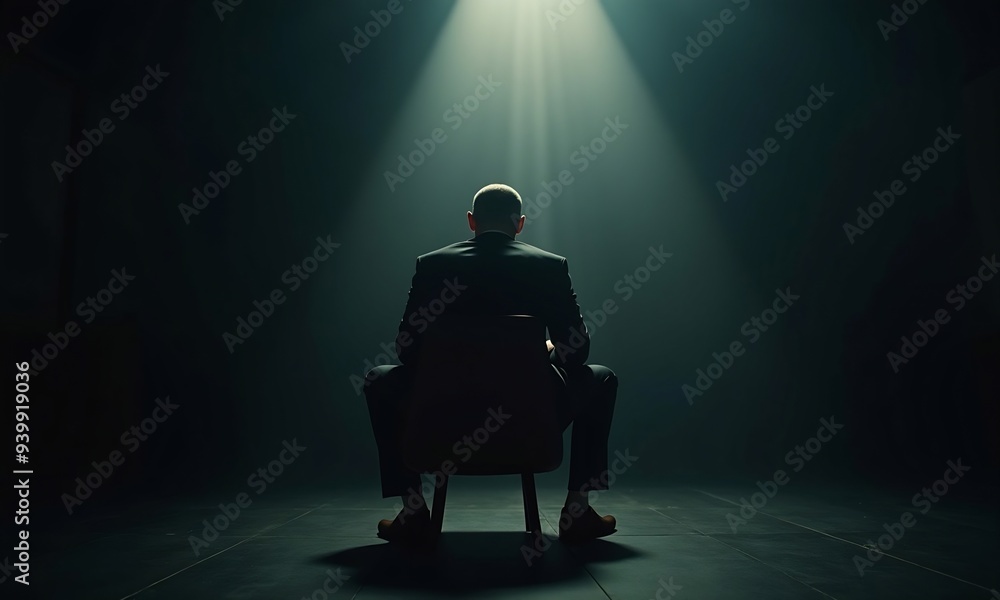 Obraz premium Sad businessman sits alone in dark solitude generated by 