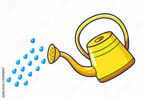 Watering can and water drops stock illustration