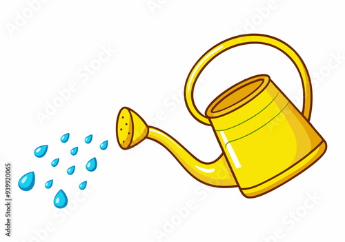 Watering can and water drops stock illustration