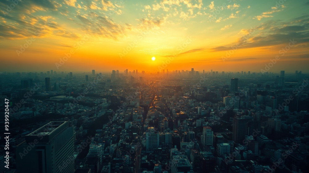 Fototapeta premium Breathtaking Cityscape Sunrise Over Urban Horizon