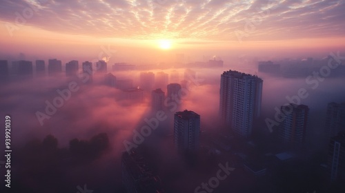 City Skyline in Morning Fog