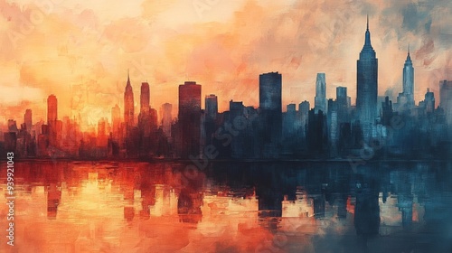 Sunset Cityscape Skyline Abstract