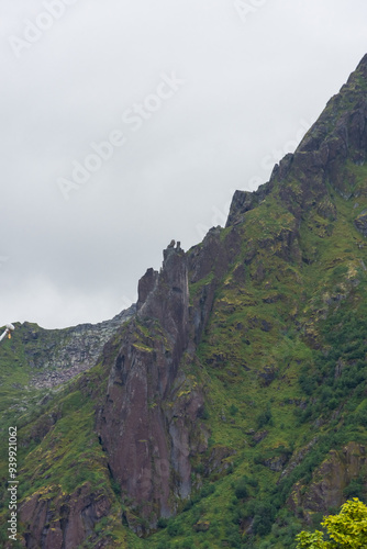 Svolvaergeita, particular rock formation from where to see Svolvaer, main town of the Lofoten Islands,  Norway photo