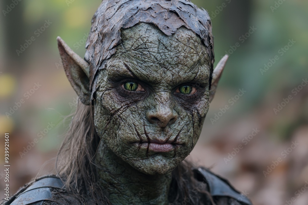Mysterious forest creature with piercing green eyes Mysterious forest creature with piercing green eyes