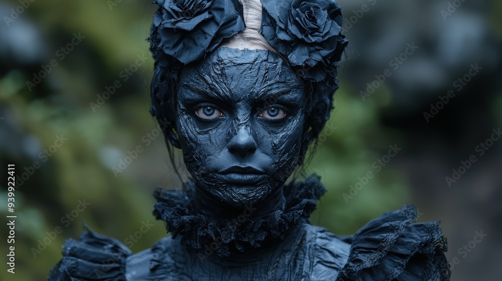 dark and mysterious woman with black floral makeup dark and mysterious woman with black floral makeup