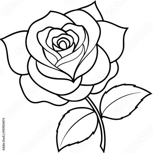 Wallpaper Mural Rose with leaf coloring page for adult and kids  Torontodigital.ca