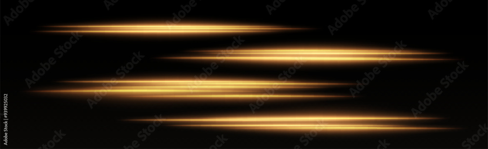 Golden speed lines, glowing magic rays, abstract neon lines. Lights in motion effect. Vector illustration.