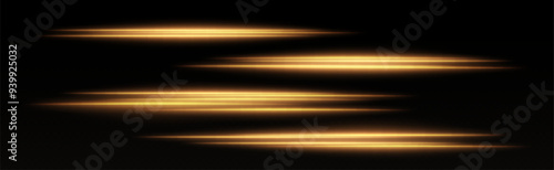 Obraz na płótnie Golden speed lines, glowing magic rays, abstract neon lines. Lights in motion effect. Vector illustration. w salonie
