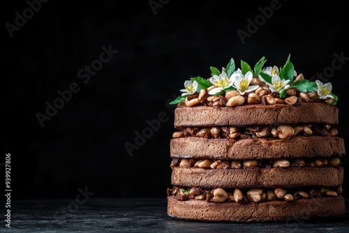 Wallpaper Mural Decadent chocolate cake with nuts and flowers Torontodigital.ca