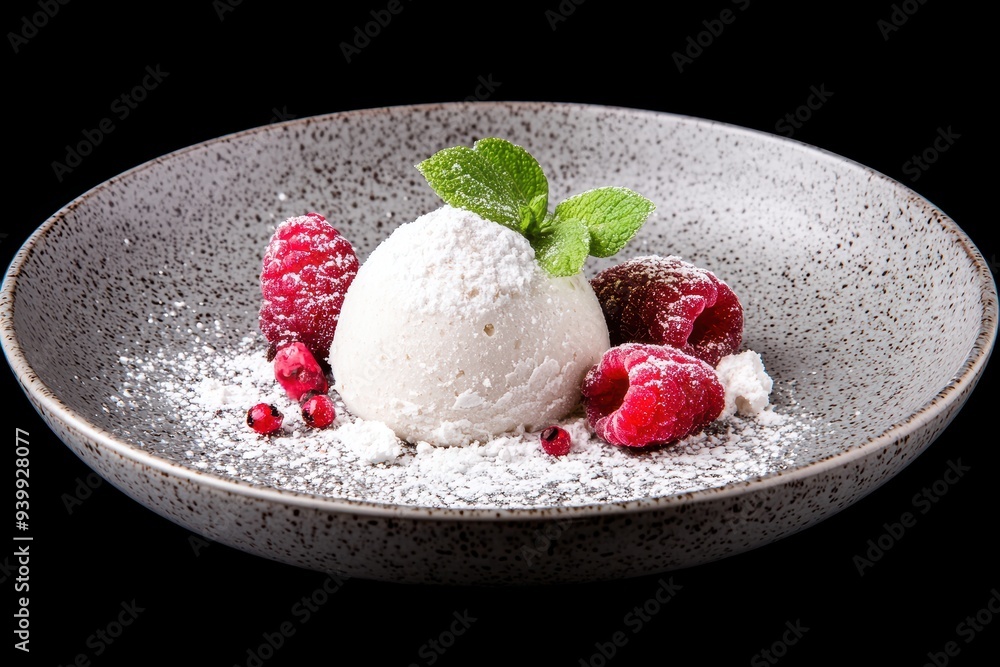 Delicious dessert with ice cream and fresh berries Delicious dessert with ice cream and fresh berries