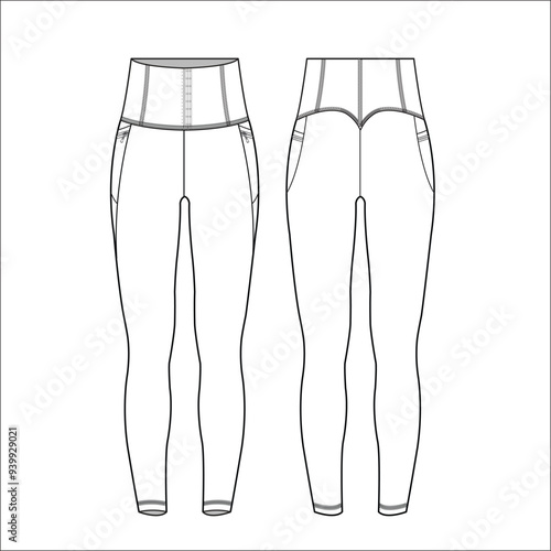 Women's legging Fashion Flat Sketch Vector Illustration, CAD, Technical Drawing, Flat Drawing, Template, Mockup.