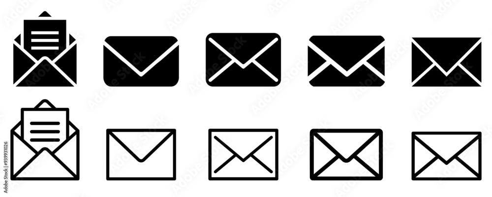 Email envelope icon different variations set or incoming email sign collection. Vector Email envelope icon different variations set or incoming email sign collection. Vector