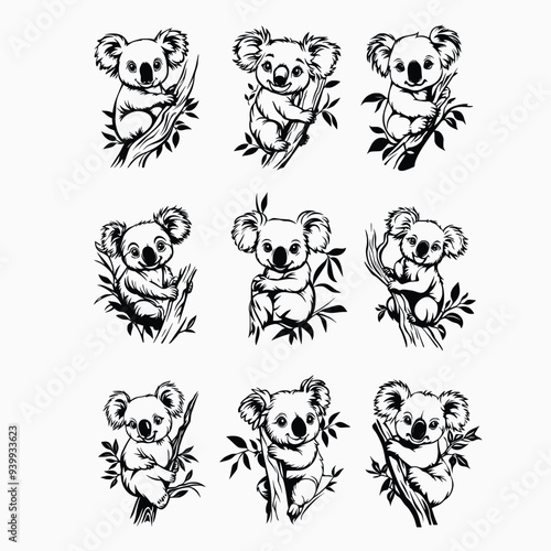 Baby Koala SVG Vector Bundle, Animal SVG