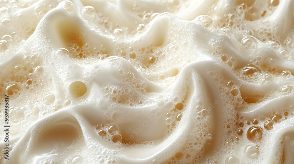 Close-Up of White Foamy Bubbles with a Light Brown Hue Close-Up of White Foamy Bubbles with a Light Brown Hue