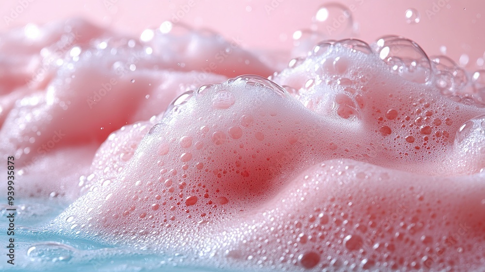 Fototapeta premium Close-up of Pink Liquid with Bubbles and Foam