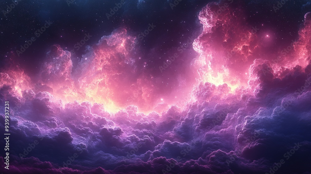 A Starry Night Sky with Glowing Pink Clouds A Starry Night Sky with Glowing Pink Clouds