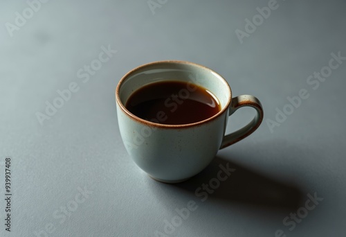 Ceramic Mug with Coffee on Matte Gray Background