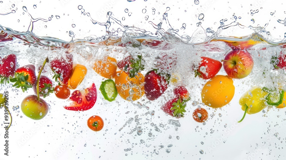 Fresh Fruits and Vegetables Splashing in Water Fresh Fruits and Vegetables Splashing in Water