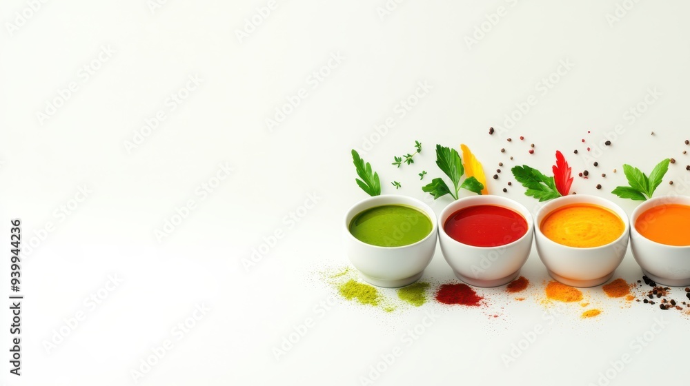 Vibrant Splash of Colorful Sauces and Ingredients, Diverse Recipes Concept with Copy Space Vibrant Splash of Colorful Sauces and Ingredients, Diverse Recipes Concept with Copy Space