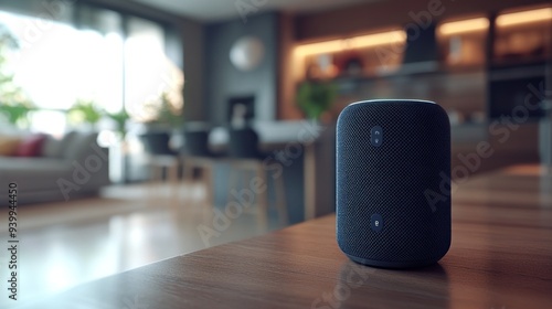 Smart Speaker on Wooden Table in Modern Living Room