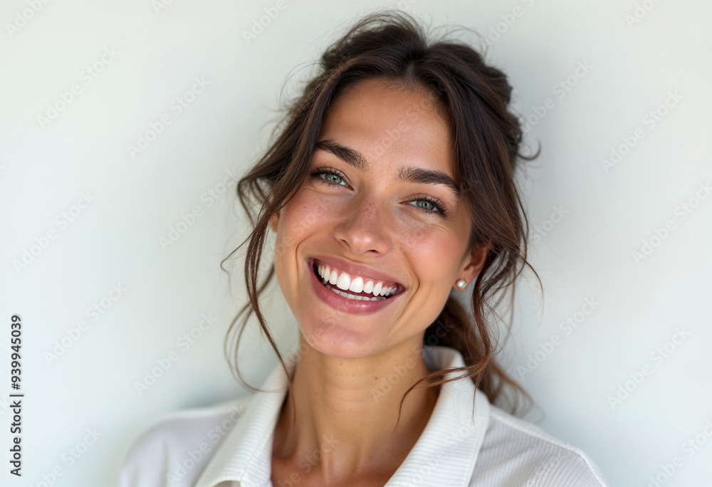 Close-up portrait of a smiling woman with clean teeth, fresh hair, and a strong jawline, against a white background.
Close-up portrait of a smiling woman with clean teeth, fresh hair, and a strong jawline, against a white background.