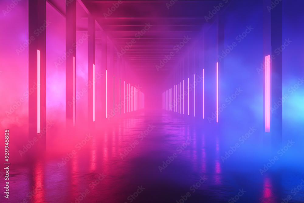 event lights in empty room at party with disco smoke illuminated in pink and blue, party, wallpaper, generative AI event lights in empty room at party with disco smoke illuminated in pink and blue, party, wallpaper, generative AI