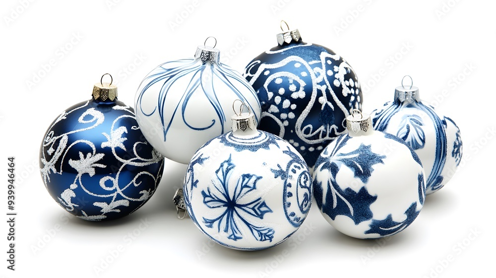 Festive Blue and White Christmas Ornaments Festive Blue and White Christmas Ornaments