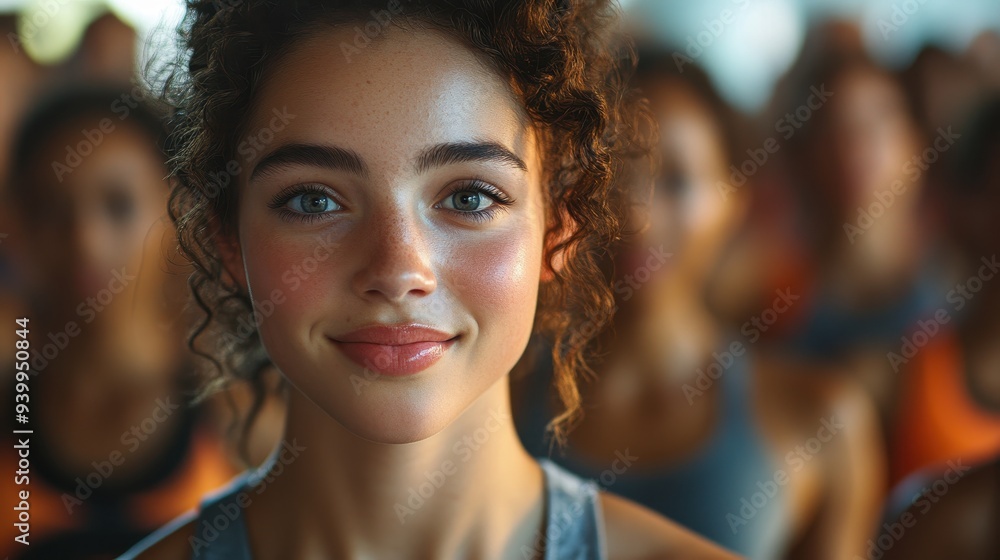 Young Woman With Curly Hair Smiling Closeup Portrait Young Woman With Curly Hair Smiling Closeup Portrait