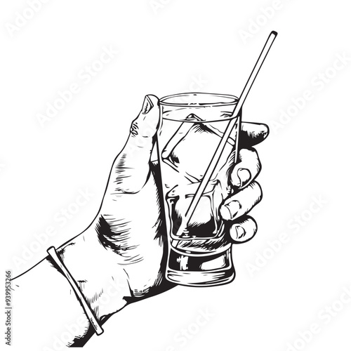 Human holding glass with alcohol cocktail. Glass of martini in woman hand. Vector hand drawn sketch illustration. Bar drinks collection. Beverages menu design elements isolated on white background