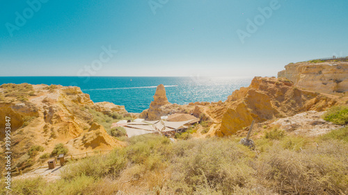 Beautiful rock formations at Algar Seco, Portugal, in summer photo