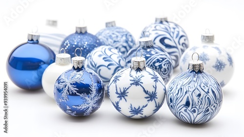 Festive Blue and White Christmas Ornaments