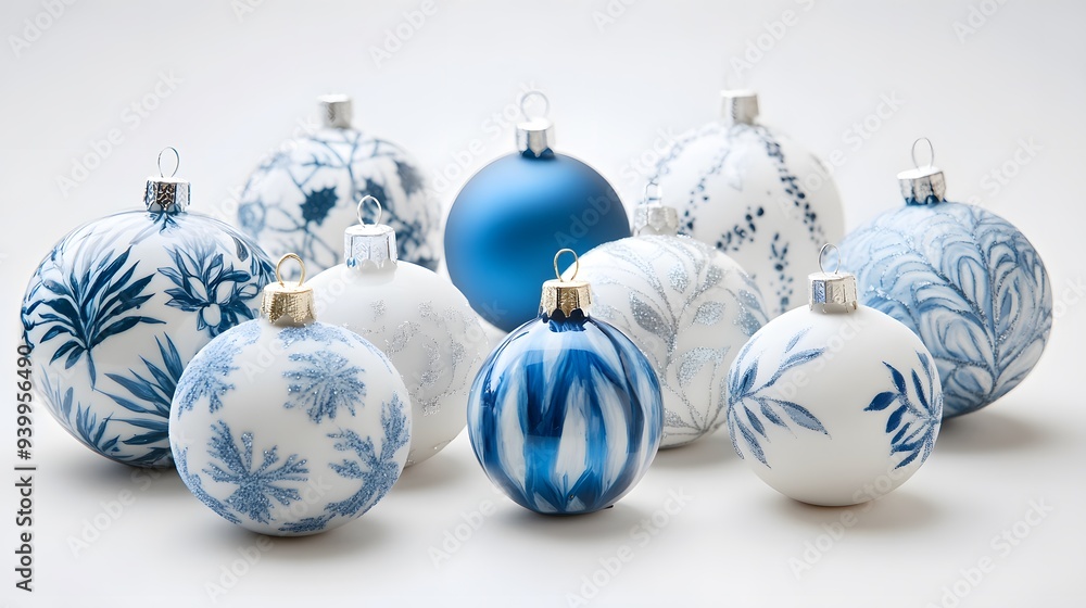 Festive Blue and White Christmas Ornaments Festive Blue and White Christmas Ornaments