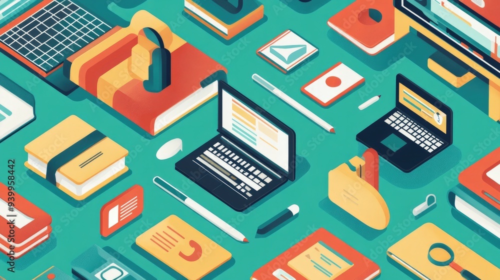 Educational technology graphic with icons of apps, virtual classrooms, and online resources Educational technology graphic with icons of apps, virtual classrooms, and online resources