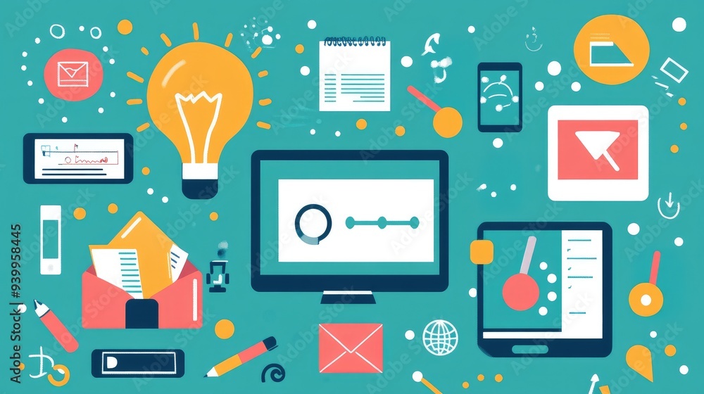 Educational technology graphic with icons of apps, virtual classrooms, and online resources Educational technology graphic with icons of apps, virtual classrooms, and online resources