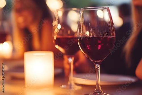 Two glasses of red wine on a candlelit table symbolizing romance intimacy and the warmth of shared moments in a cozy evening setting