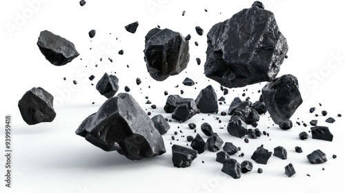 Falling Rocks on White Background