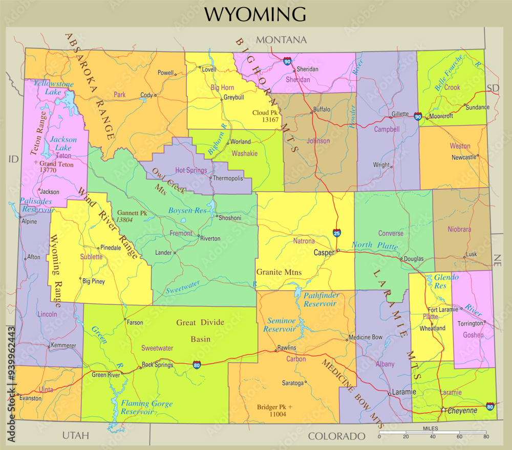 Map of Wyoming, United States Map of Wyoming, United States