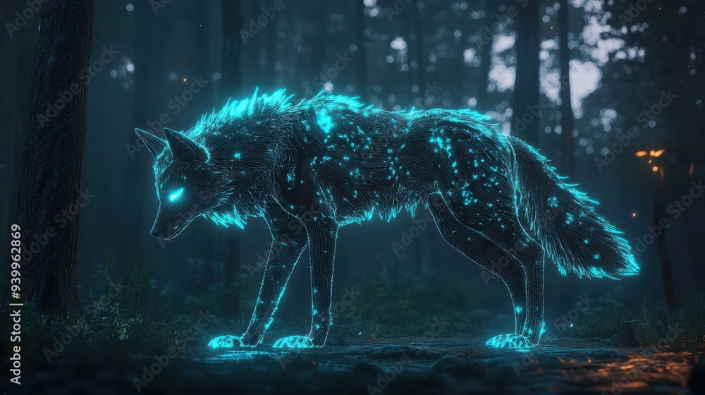 Glowing Wolf in Dark Forest Glowing Wolf in Dark Forest