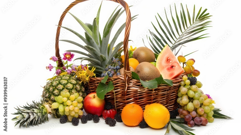 Assortment of Fresh Fruit in a Wicker Basket Assortment of Fresh Fruit in a Wicker Basket